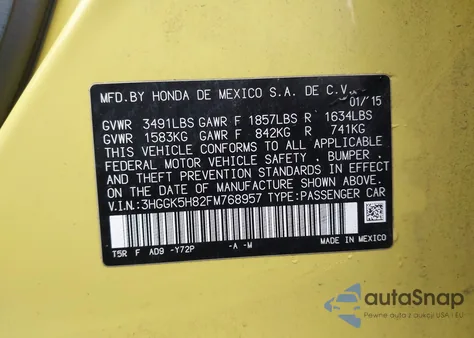 2015 Honda Fit Ex/Ex-L из США, поврежденный, VIN 3HGGK5H82FM768957